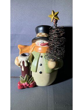 Vintage Snowman Lamp Figurine Country Holiday Decor With Plug - Untested